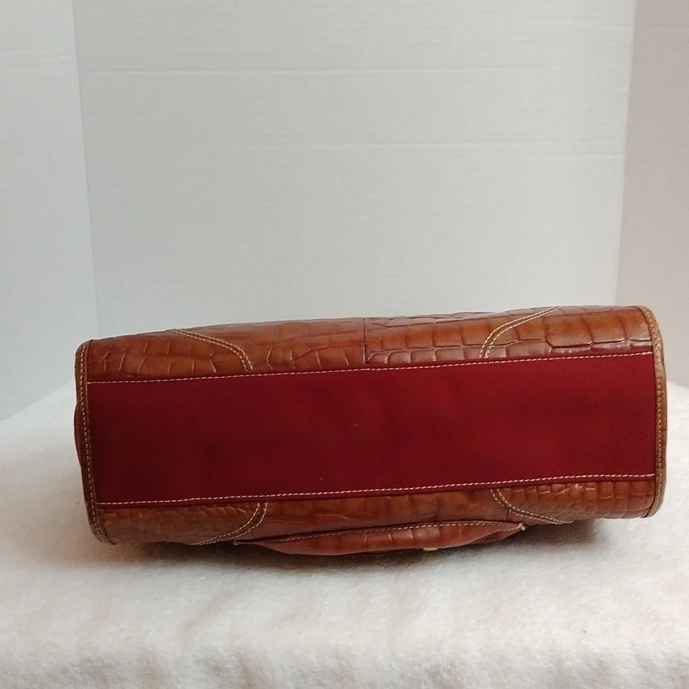 Franco Sarto Brown Croc Embossed Leather Satchel Red Interior Gold Hardware Y2K